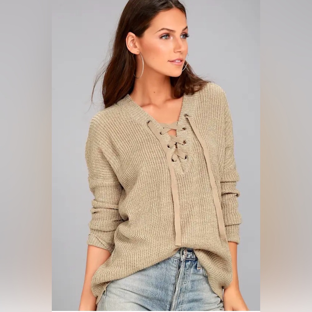 Jack by BB Dakota Willard Beige Lace-Up Sweater